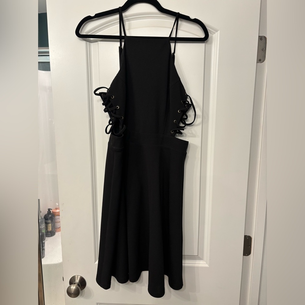 Elegant Black Lace-Up Dress
